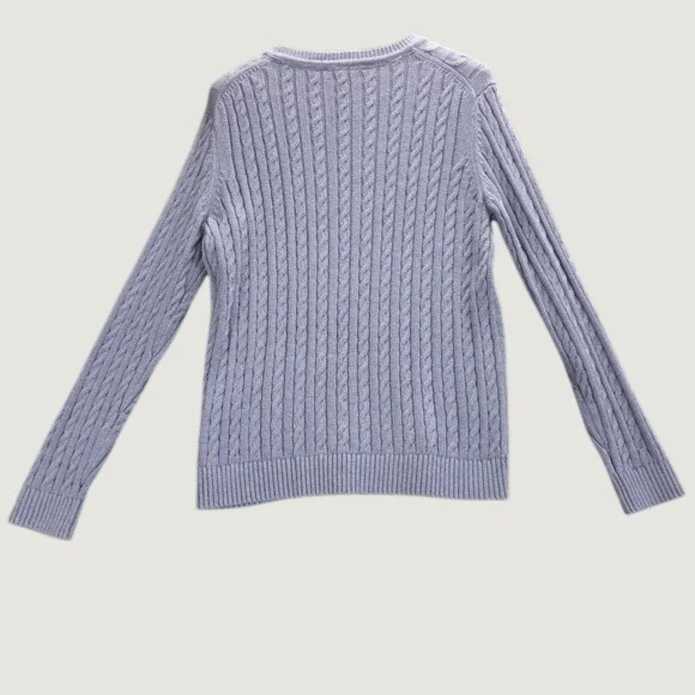 Tommy Hilfiger Womens Light Blue 100%Cotton Cable Knit Crew Neck Sweater